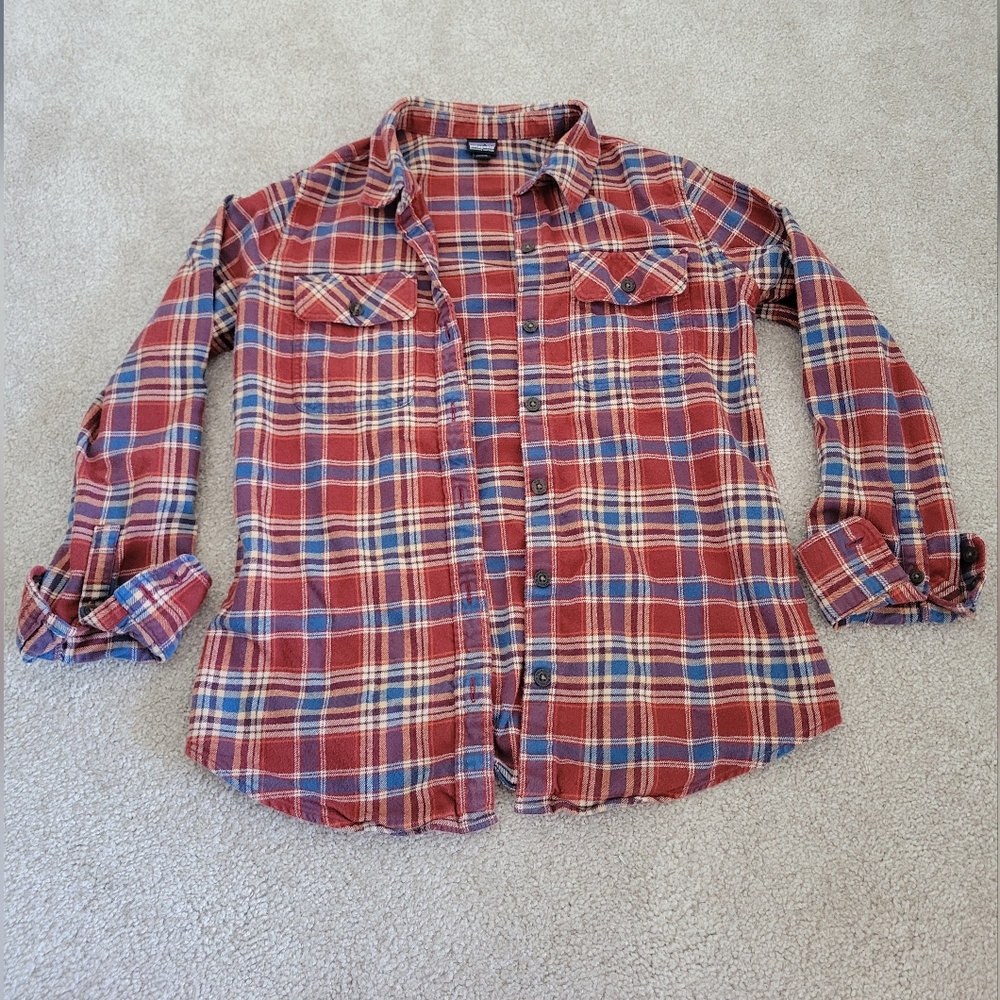 Patagonia Red Plaid Organic Cotton Long Sleeve Button Flannel Shirt Size XS